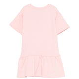 Moschino Kids Abito Rosa con Gonna Rouches e Logo Teddy Bear per Bambine
