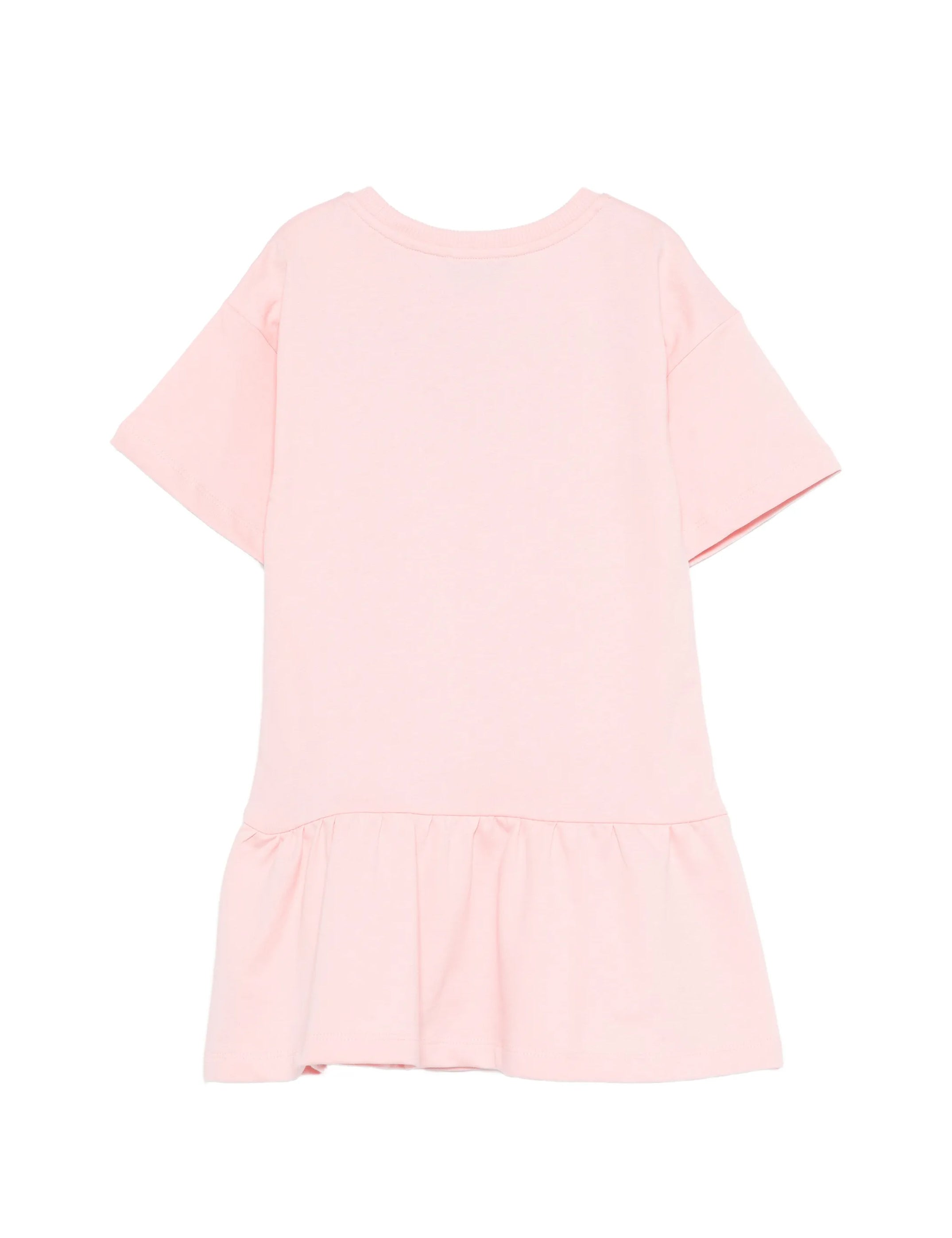 Moschino Kids Abito Rosa con Gonna Rouches e Logo Teddy Bear per Bambine