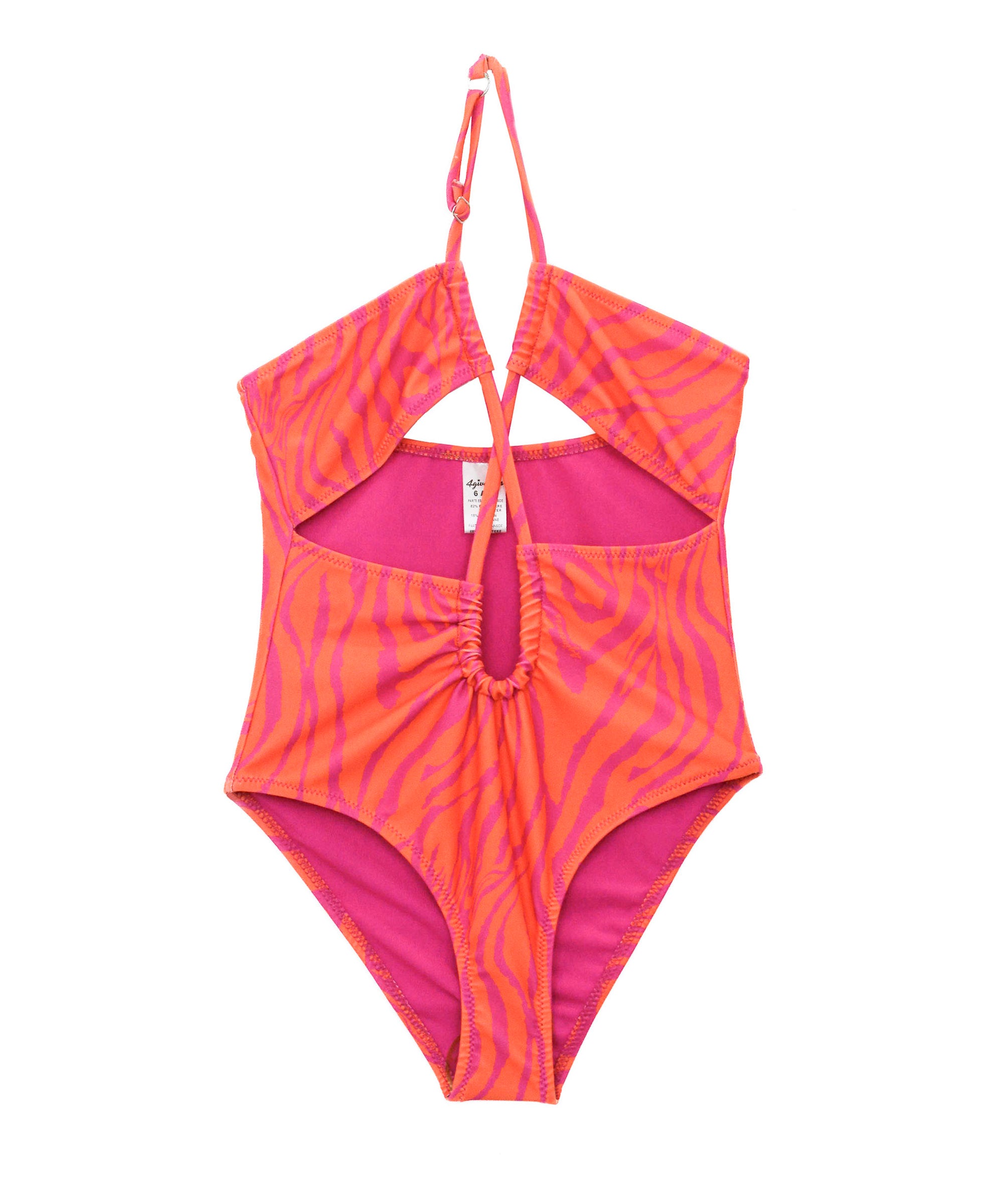 4GIVENESS Costume Monokini Zebrato Arancione per Bambine