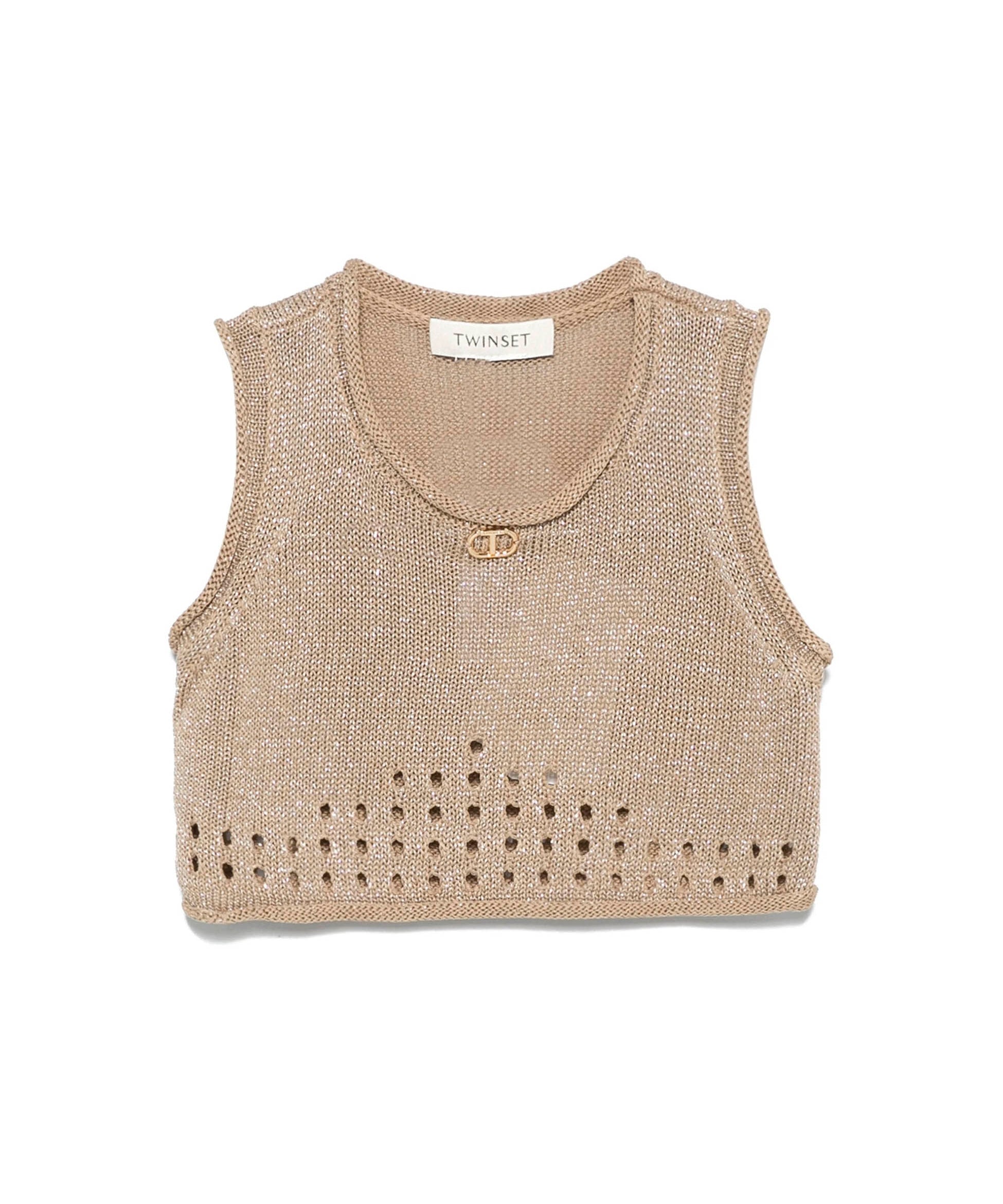 Twinset Kids Top Canapa Forato con Logo per Bambine