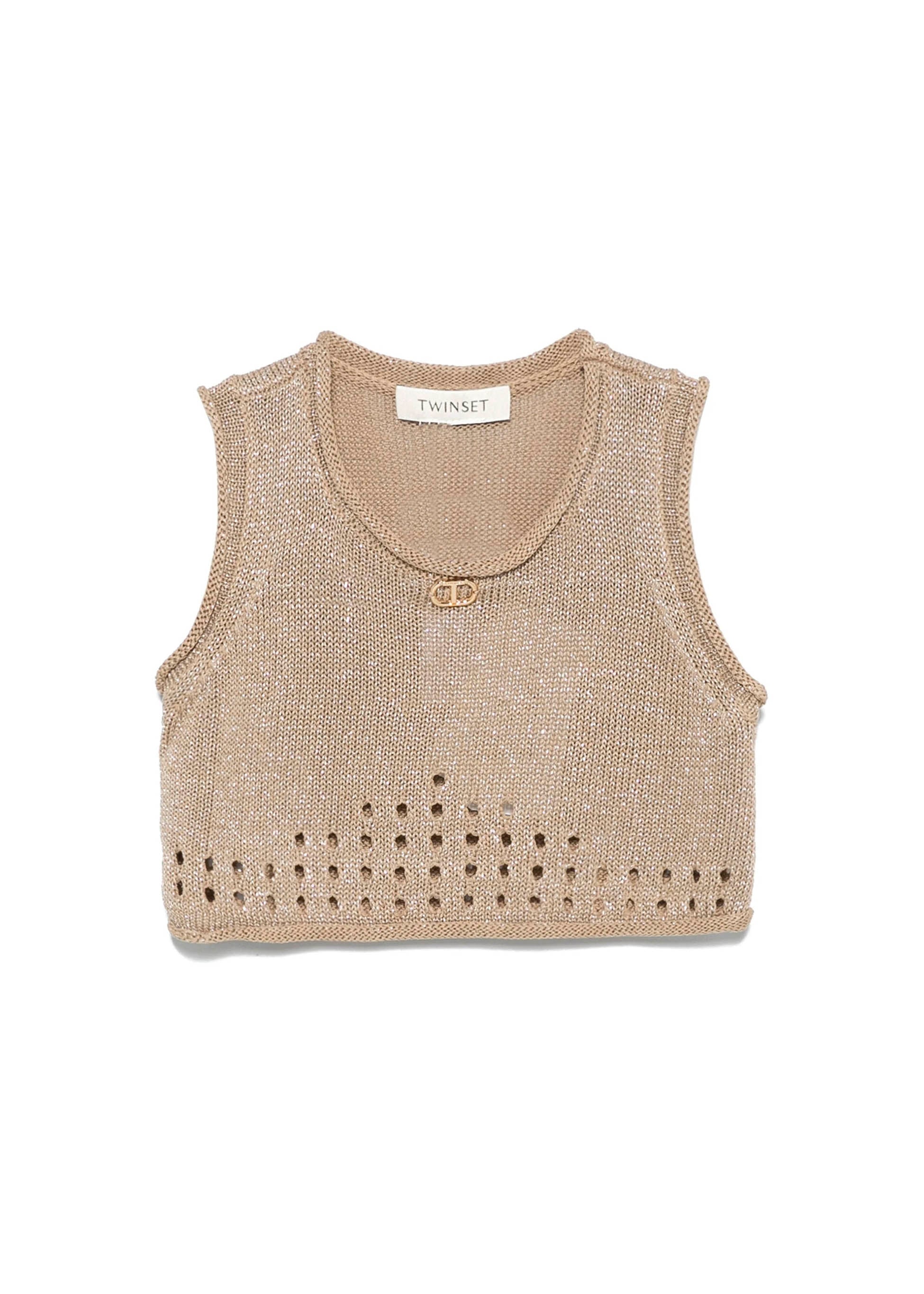 Twinset Kids Top Canapa Forato con Logo per Bambine