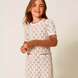 Twinset Kids Abito Corto in Maglia Jacquard con Manicotti per Bambine