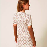 Twinset Kids Abito Corto in Maglia Jacquard con Manicotti per Bambine