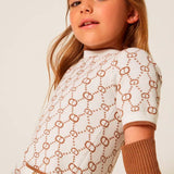Twinset Kids Abito Corto in Maglia Jacquard con Manicotti per Bambine
