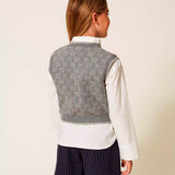 Twinset Kids Gilet Grigio con Motivo Multi Logo per Bambine