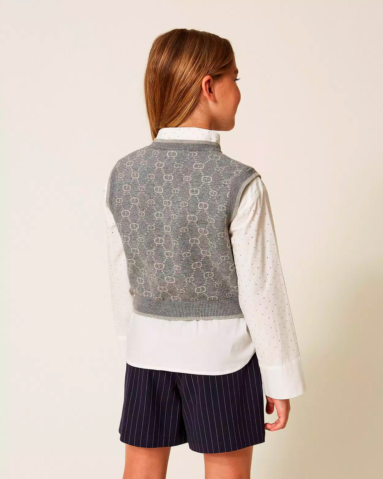 Twinset Kids Gilet Grigio con Motivo Multi Logo per Bambine