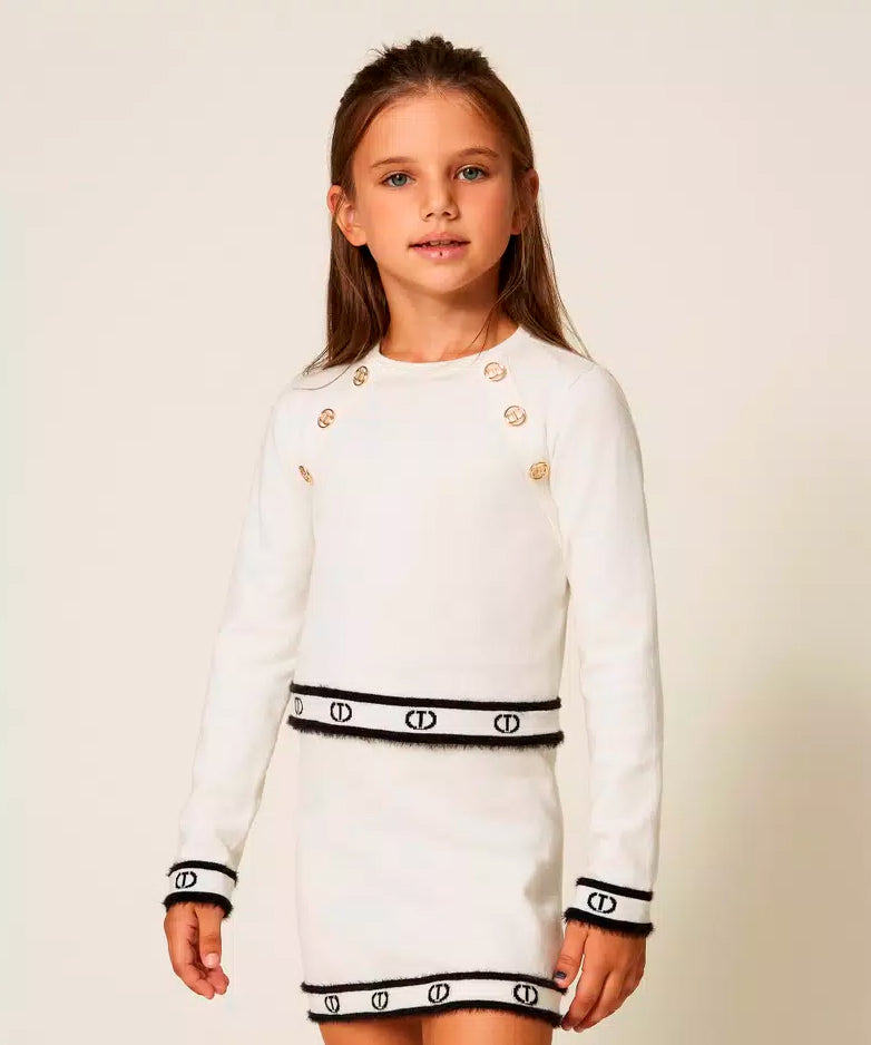 Twinset Kids Maglia a Maniche Lunghe con Bottoni per Bambine