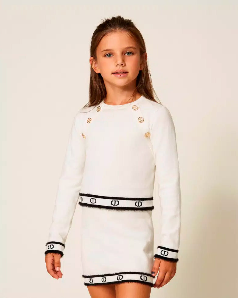 Twinset Kids Maglia a Maniche Lunghe con Bottoni per Bambine