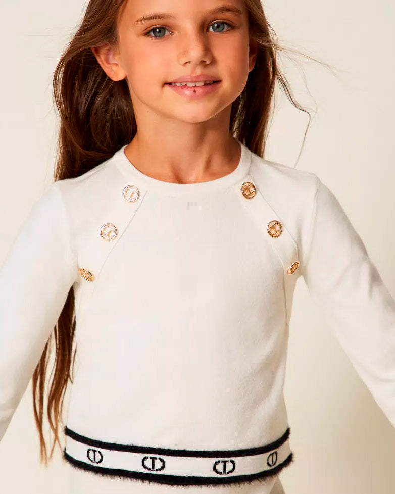 Twinset Kids Maglia a Maniche Lunghe con Bottoni per Bambine