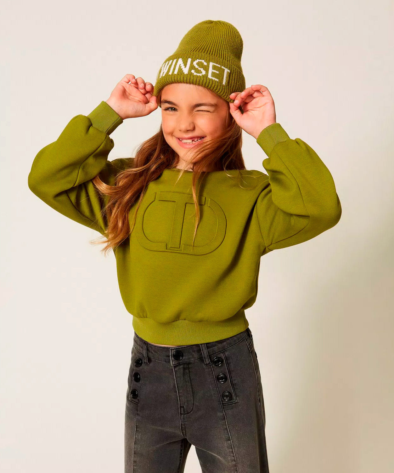 Twinset Kids Cappello Verde in Maglia per Bambini