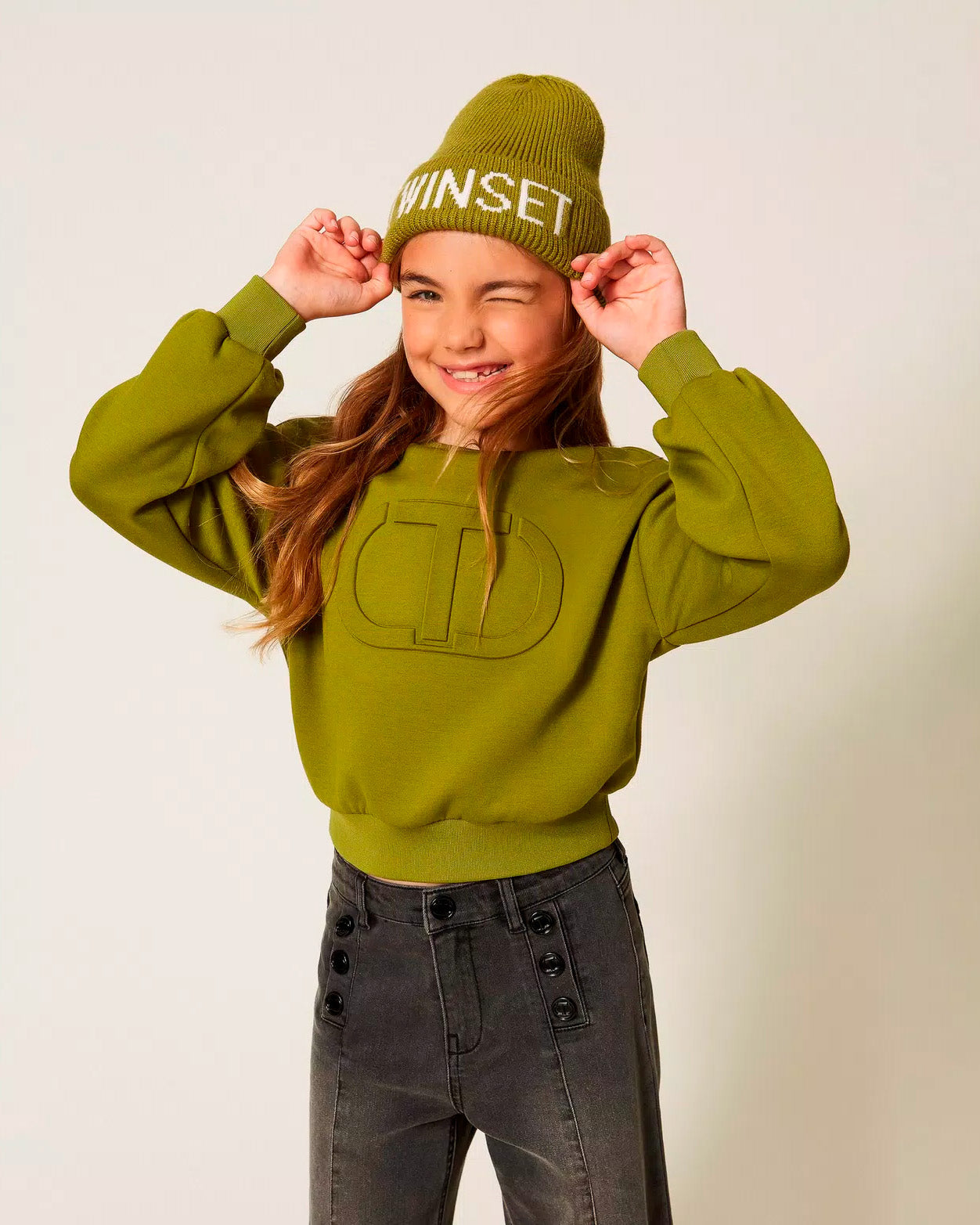 Twinset Kids Cappello Verde in Maglia per Bambini