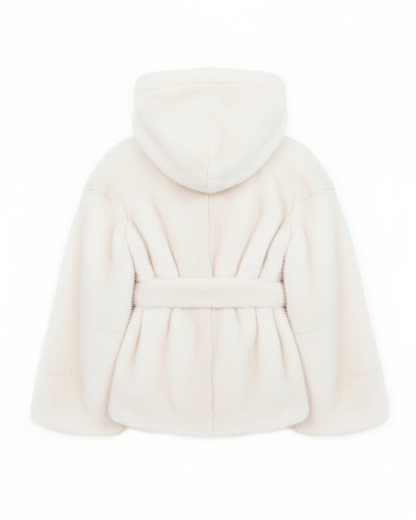 Yes London Kids Giacca Ecovisone Panna con Cappuccio per Bambine
