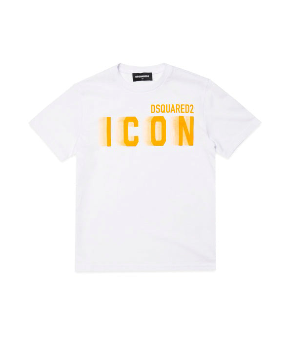 Dsquared2 Kids T-shirt Bianca con Logo Fluo Speed per Bambini (fronte)