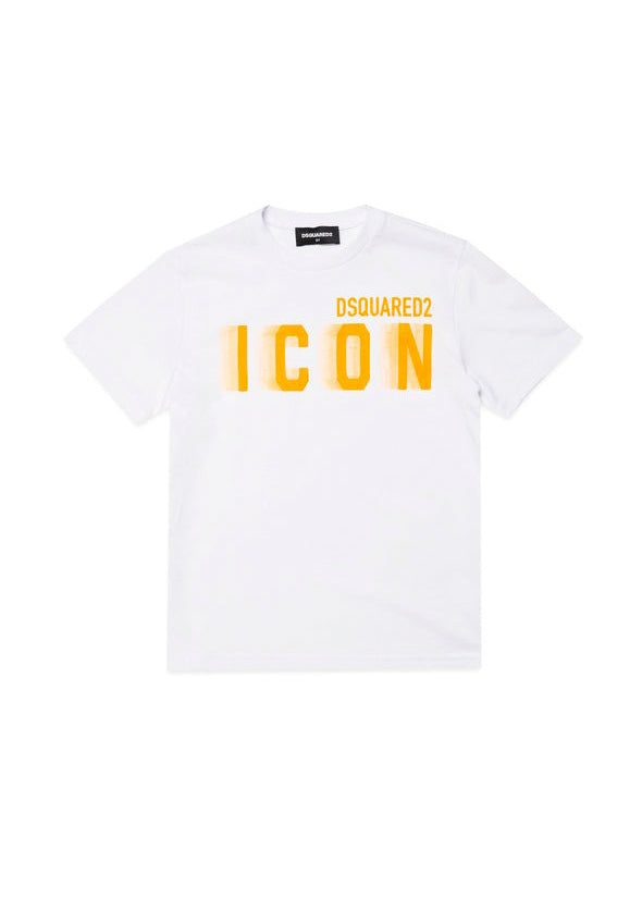 Dsquared2 Kids T-shirt Bianca con Logo Fluo Speed per Bambini (fronte)