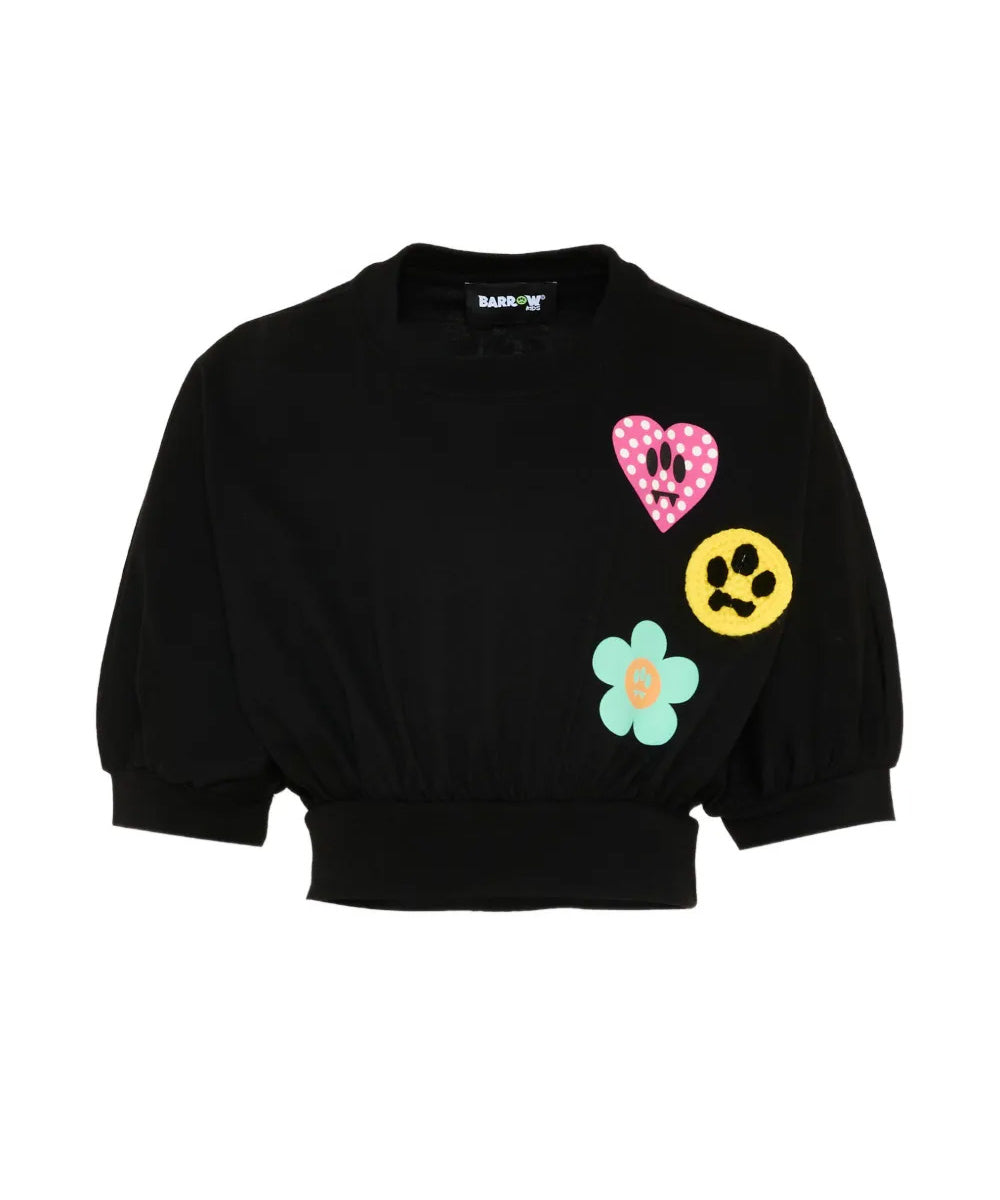 Barrow Kids T-Shirt Nero con Toppe per Bambine