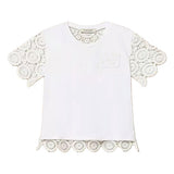 Twinset Kids T-Shirt Off-White con Maniche e Dettagli in Pizzo per Bambine e Neonate