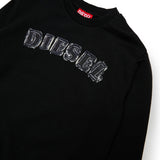 Diesel Kids Felpa Nero con Logo in Denim per Bambini