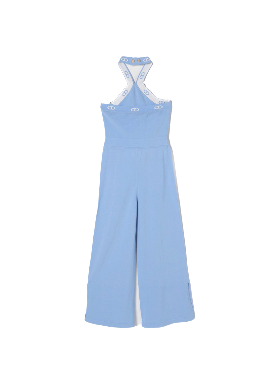 Twinset Kids Tuta in Maglia Celeste con Logo Jacquard per Bambine