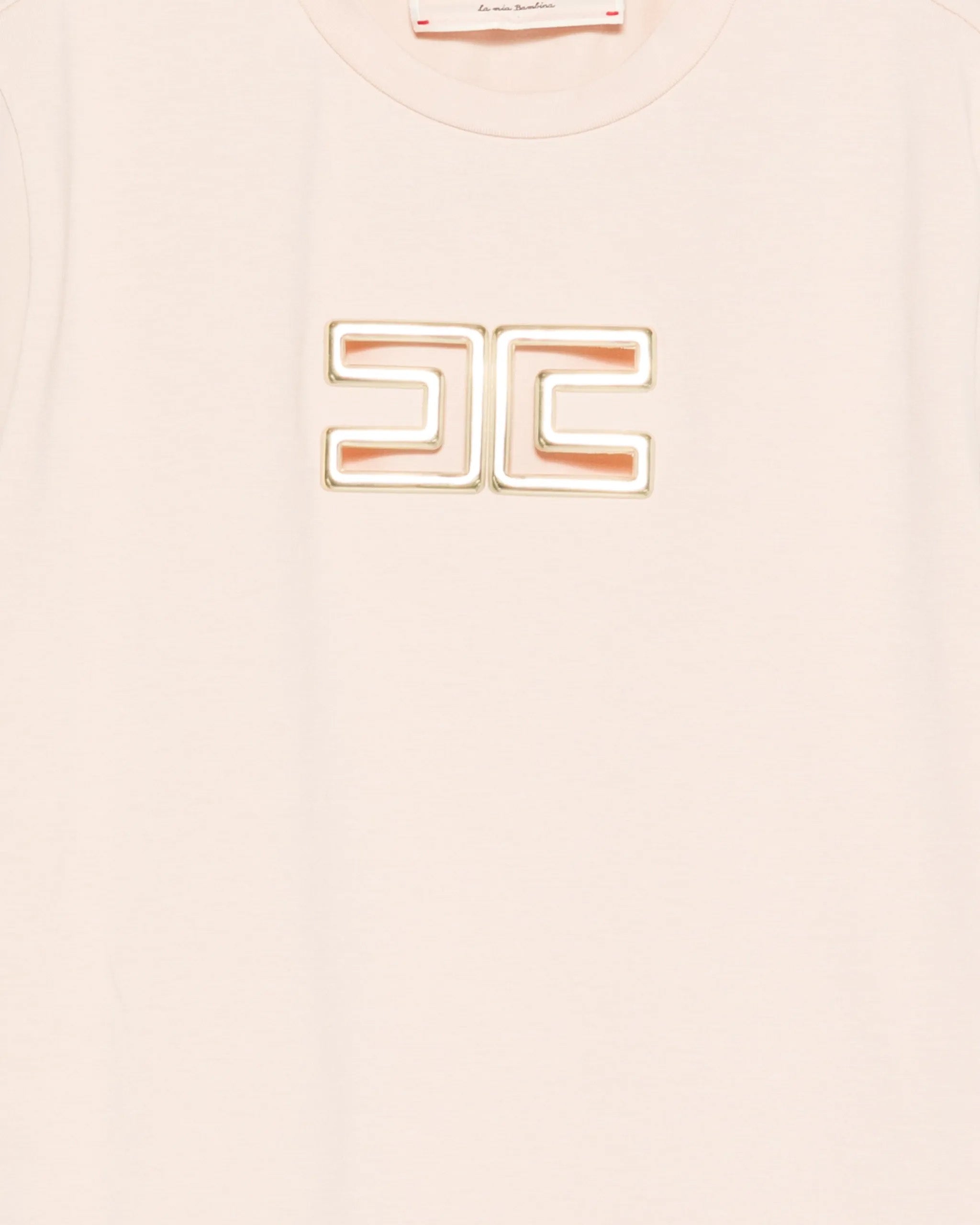 Elisabetta Franchi La Mia Bambina T-shirt Rosa con Logo Effetto Metallico Oro per Neonate