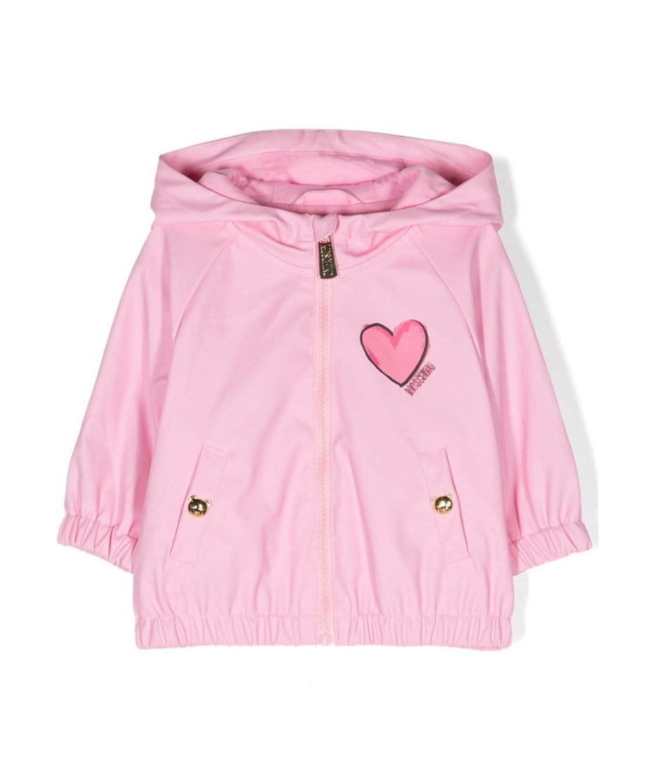 Moschino Kids Giubbino Rosa con Stampa Teddy Bear per Neonate