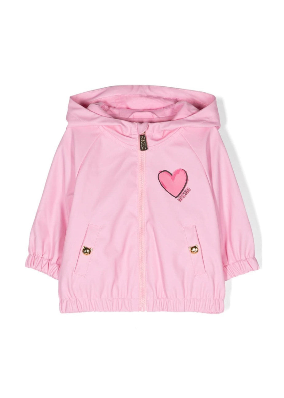 Moschino Kids Giubbino Rosa con Stampa Teddy Bear per Neonate