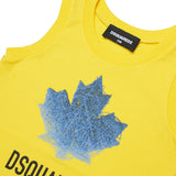 Dsquared2 Kids Canotta Gialla con Stampa Logo Foglio D'acero a Contrasto Unisex per Neonati