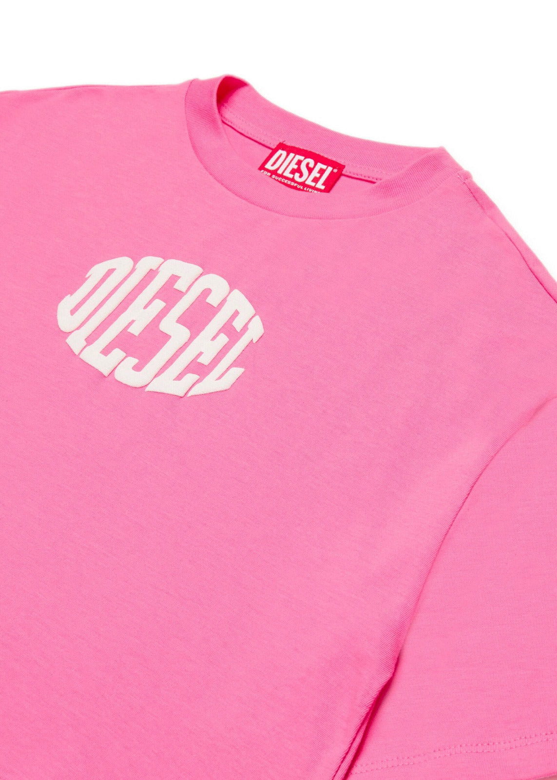 Diesel Kids T-shirt Fucsia Cropped con Puffy Print