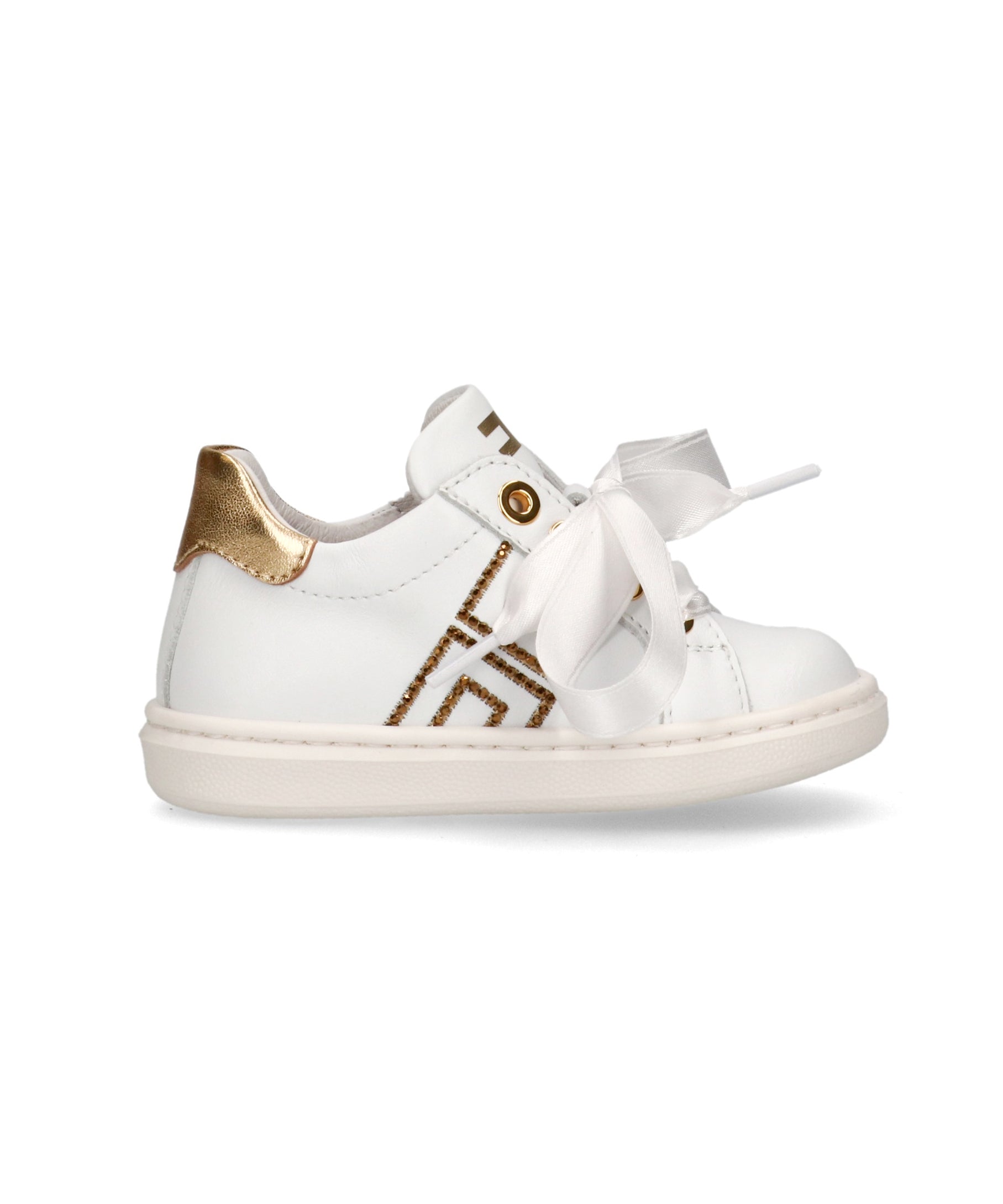 Elisabetta Franchi La Mia Bambina Sneakers Avorio/Oro con Strass per Neonate