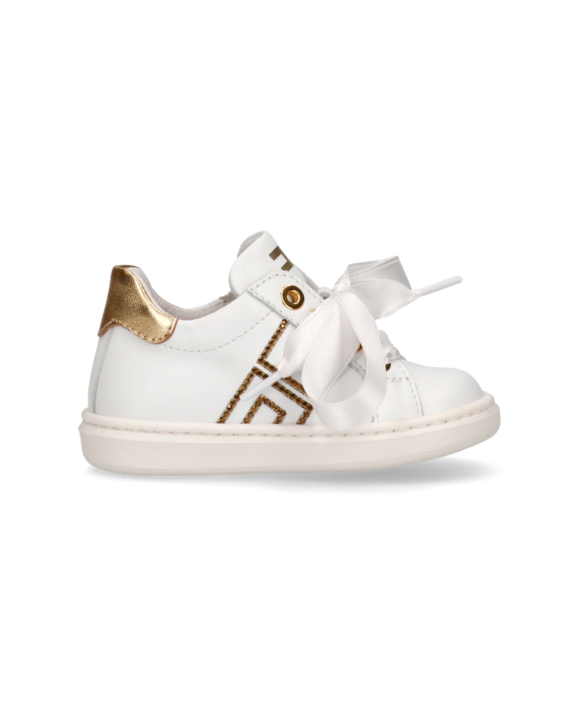 Elisabetta Franchi La Mia Bambina Sneakers Avorio/Oro con Strass per Neonate