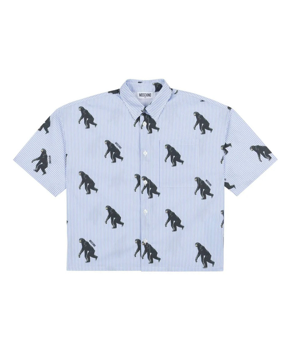 Moschino Kids Camicia a Righe con Stampa Monkey per Bambini