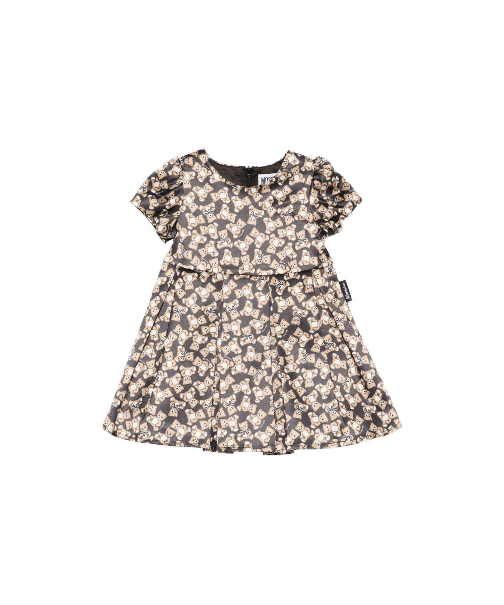 Moschino Kids Abito Nero con Teddy Allover per Neonate