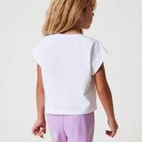 Twinset Kids T-Shirt Bianca con Applicazione Logo per Bambine