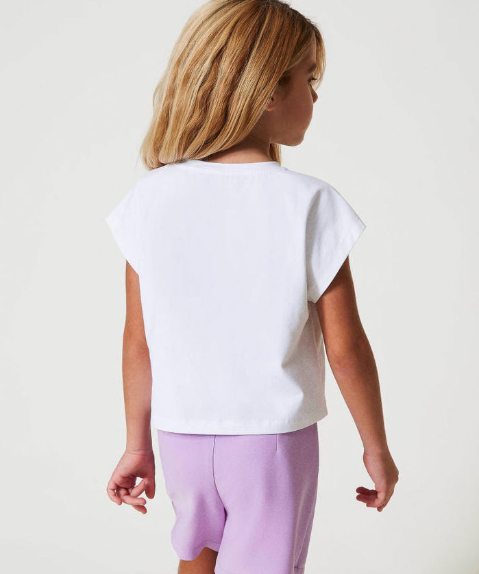 Twinset Kids T-Shirt Bianca con Applicazione Logo per Bambine