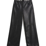 Philipp Plein Kids Pantalone in Pelle Nero con Cristalli e Logo sul Retro per Bambine