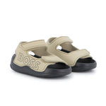 Boss Kids Ciabatta Beige Logata con Chiusura a Strappo per Neonati