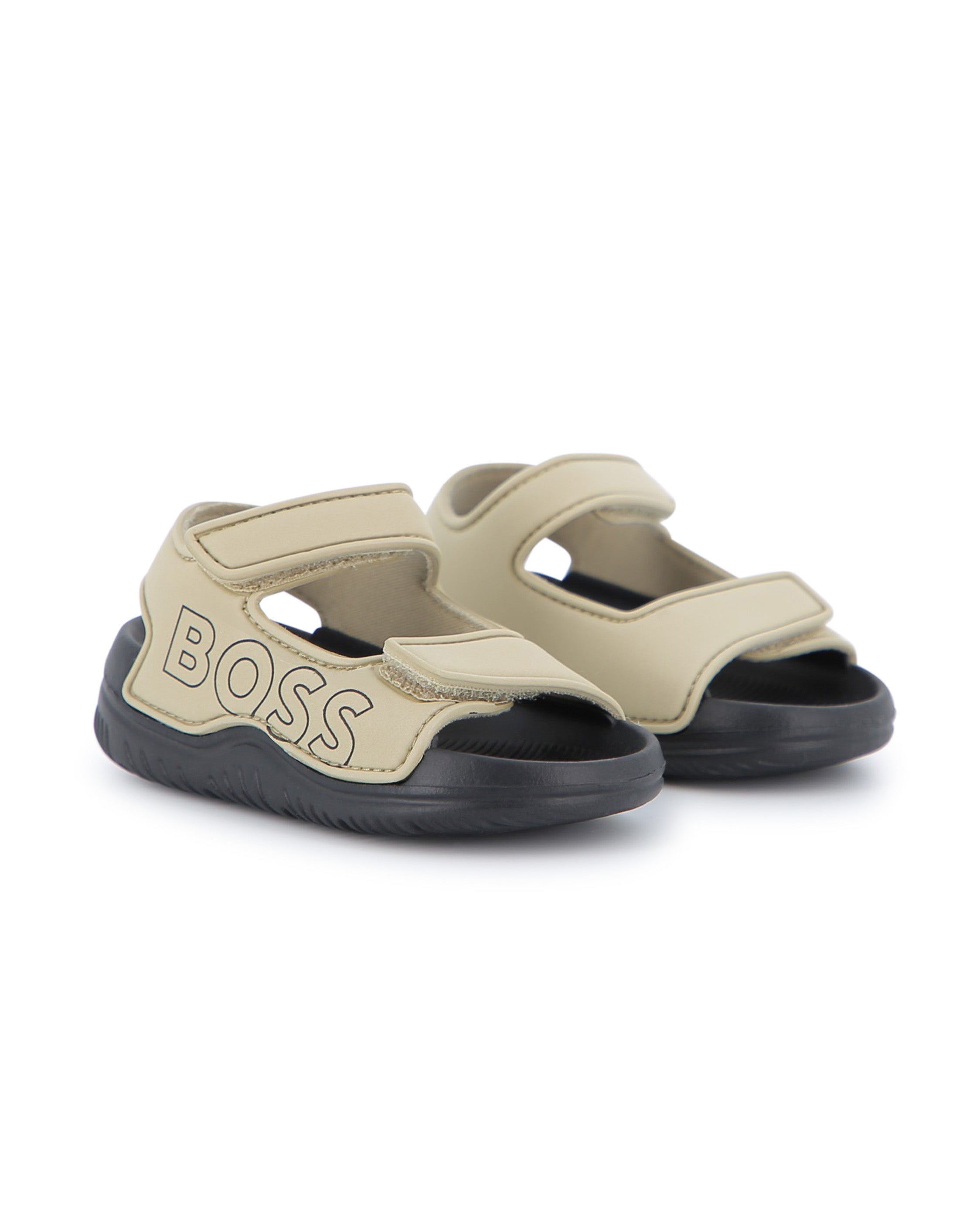 Boss Kids Ciabatta Beige Logata con Chiusura a Strappo per Neonati