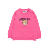 Moschino Kids Felpa Fuxia a Maniche Lunghe con Stampa Teddy Bear e Logo per Neonate