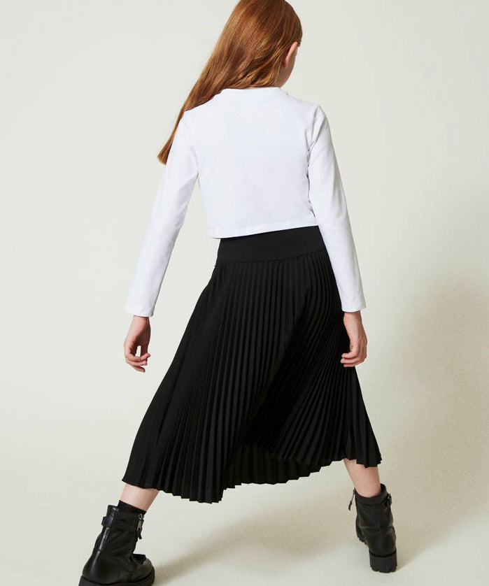 Twinset Kids T-shirt Bianca Crop con Logo Gommato per Bambine (retro)