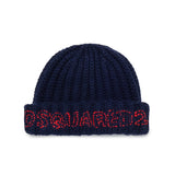 Dsquared2 Kids Cappello Blu in Lana con Logo Rosso per Neonati
