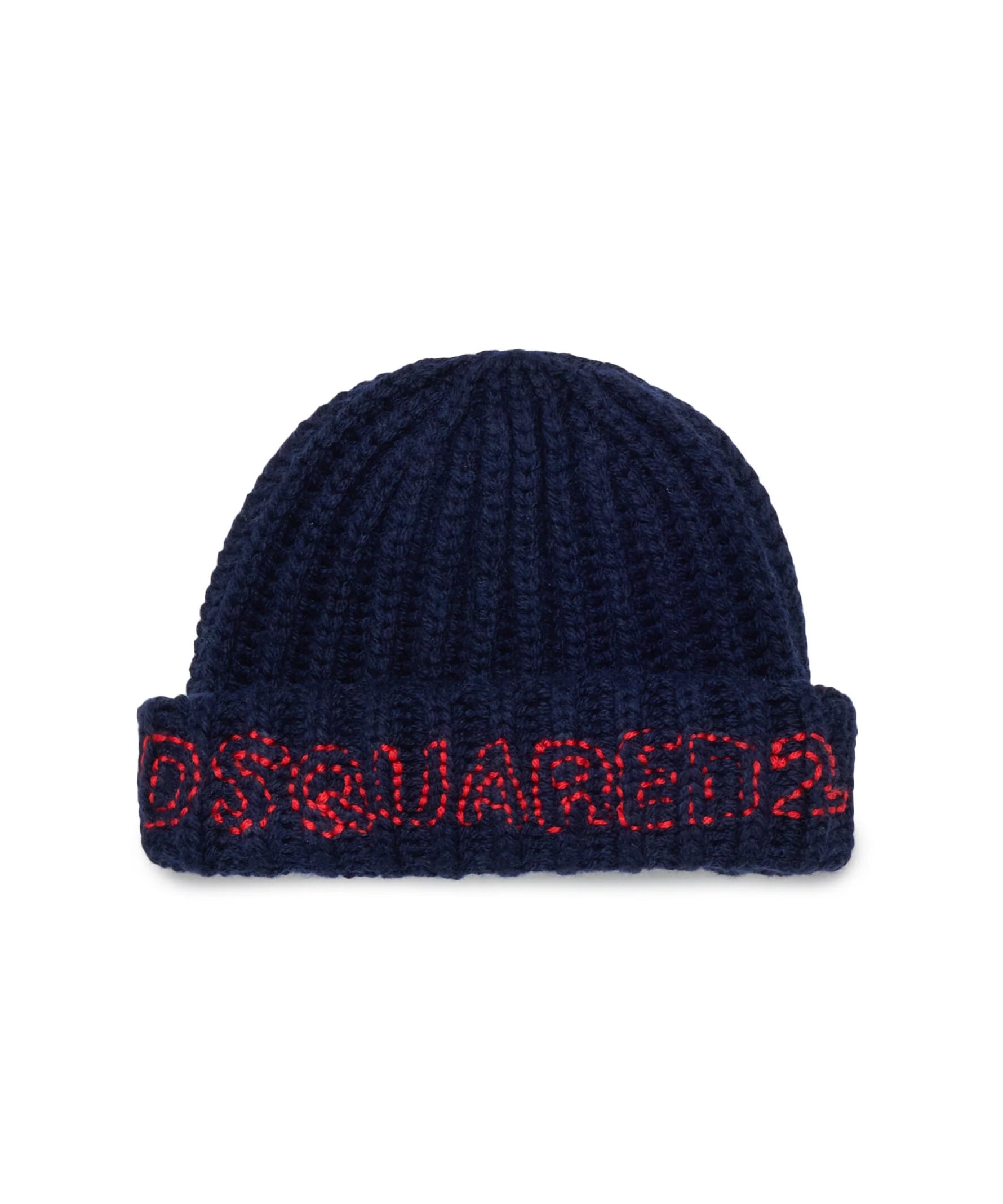 Dsquared2 Kids Cappello Blu in Lana con Logo Rosso per Neonati