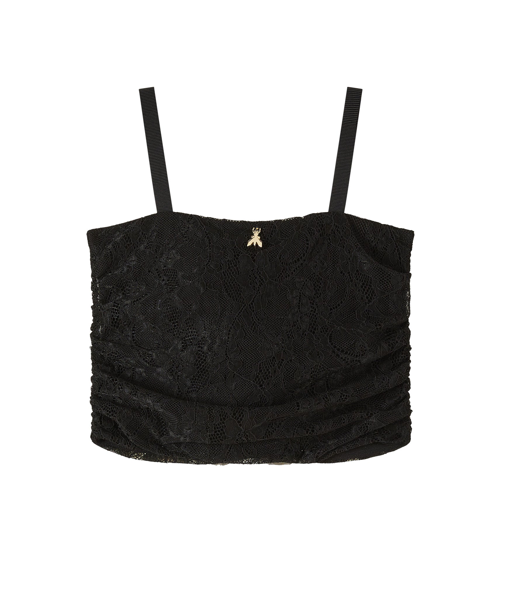 Patrizia Pepe Kids Top Nero in Pizzo con Rouches per Bambine