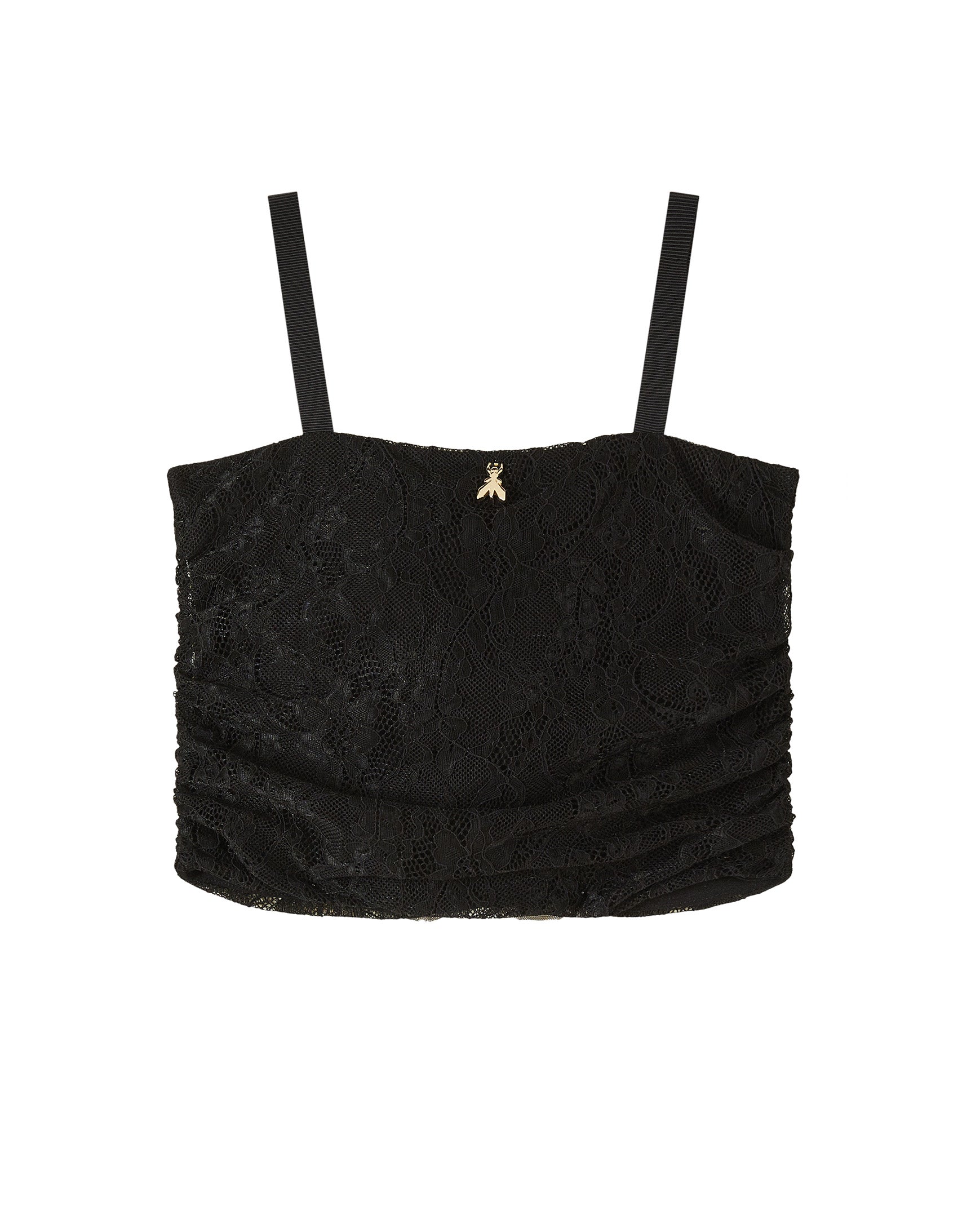 Patrizia Pepe Kids Top Nero in Pizzo con Rouches per Bambine
