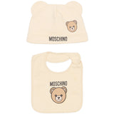 Moschino Kids Set Beige con Cappellino e Bavaglino con Stampa Teddy Bear e Logo Unisex