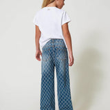 Twinset Kids Jeans con Oval T All Over per Bambine (retro indossato)