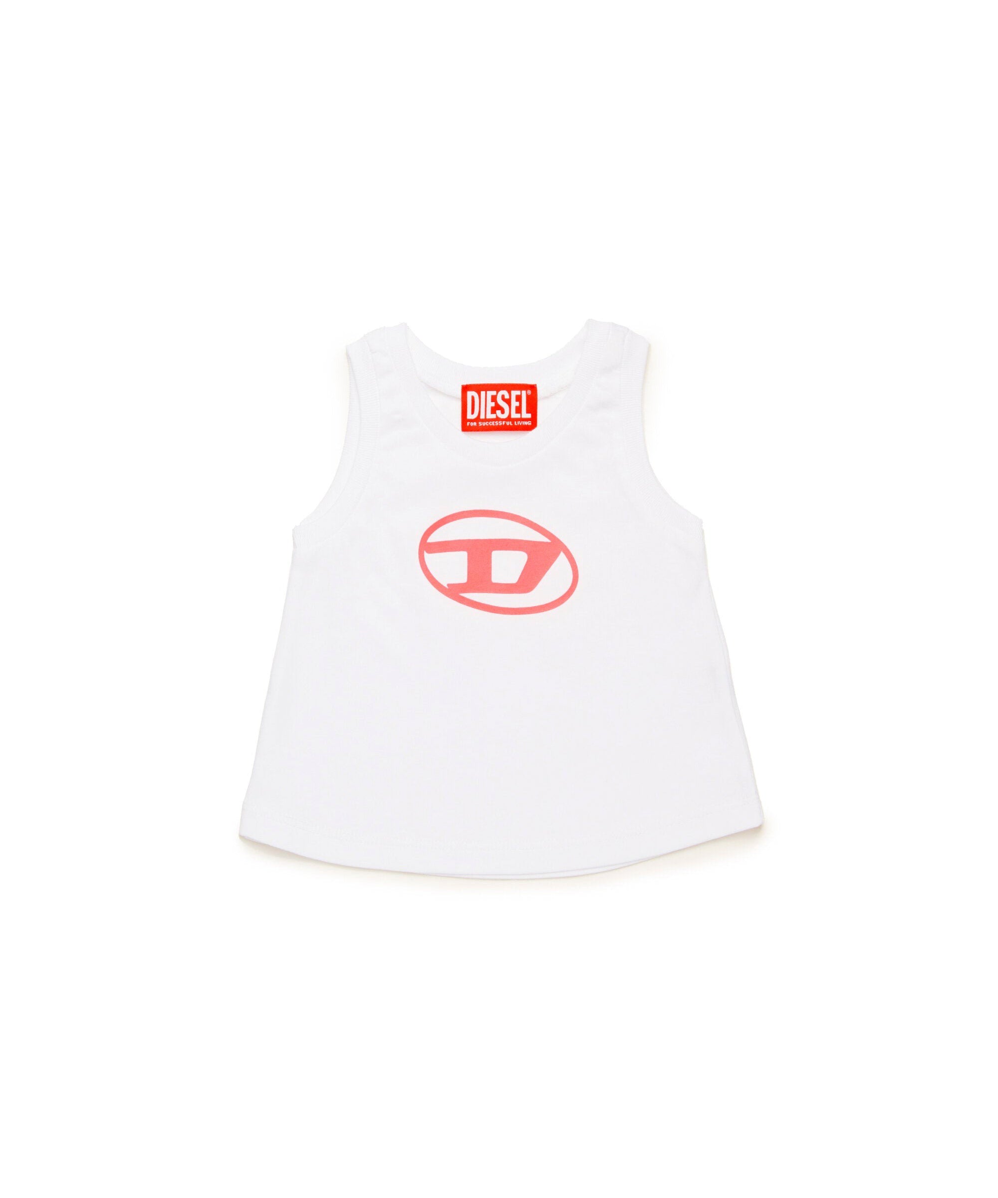Diesel Kids Canotta Bianca con Oval D per Neonate