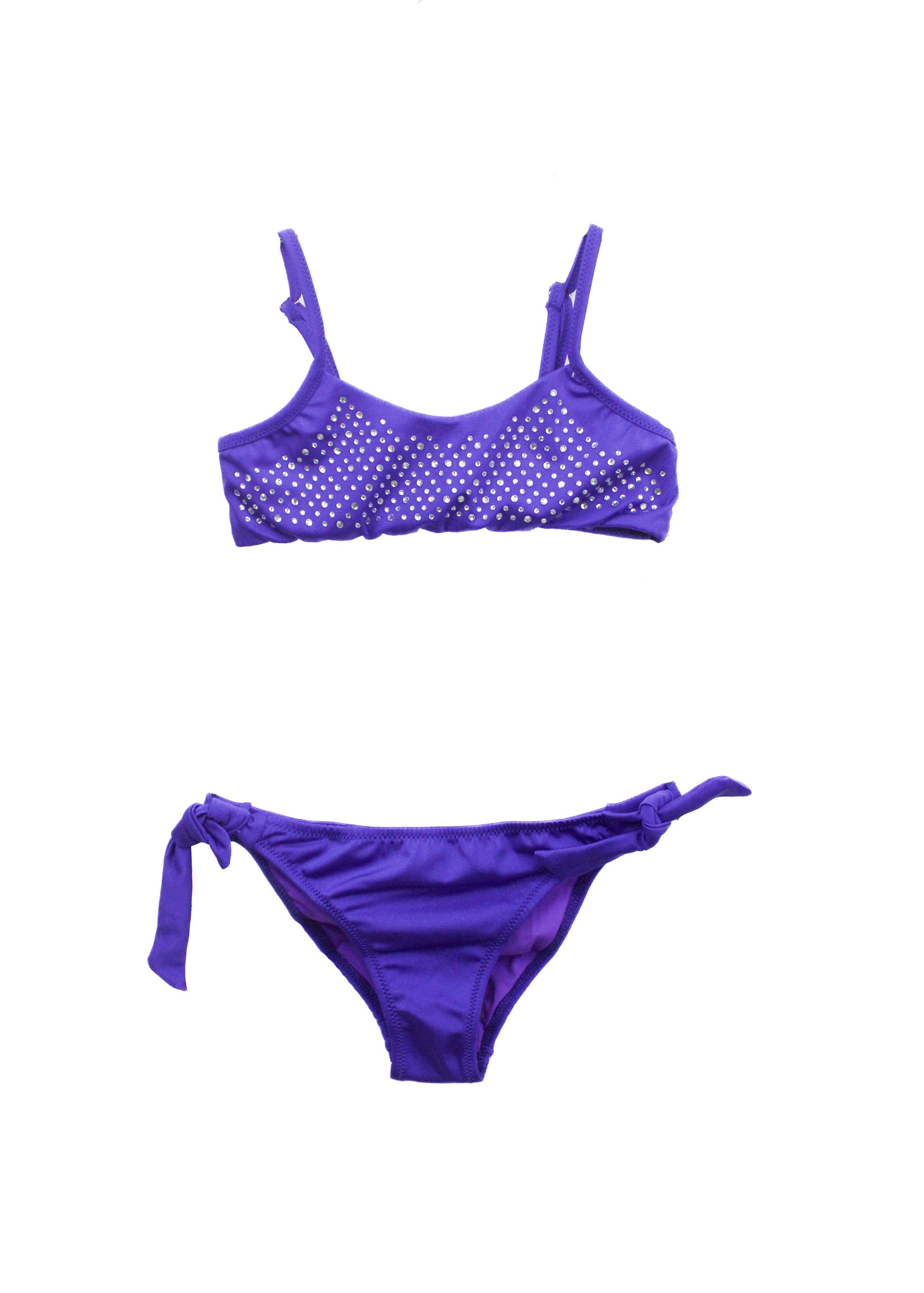 4GIVENESS Costume Bikini Viola a Fascia con Strass per Bambine 