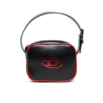 Diesel Kids Borsa Nera con Logo Oval D a Contrasto e Dettagli Rossi a Contrasto per Bambine