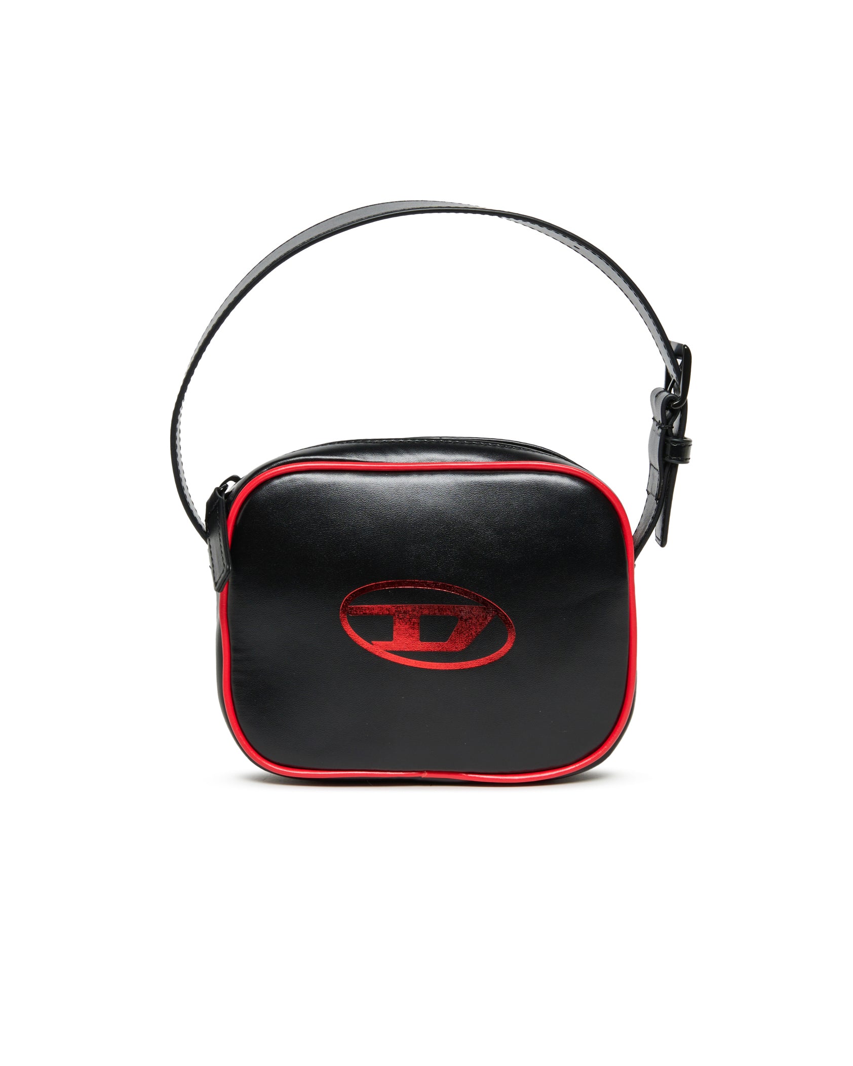 Diesel Kids Borsa Nera con Logo Oval D a Contrasto e Dettagli Rossi a Contrasto per Bambine