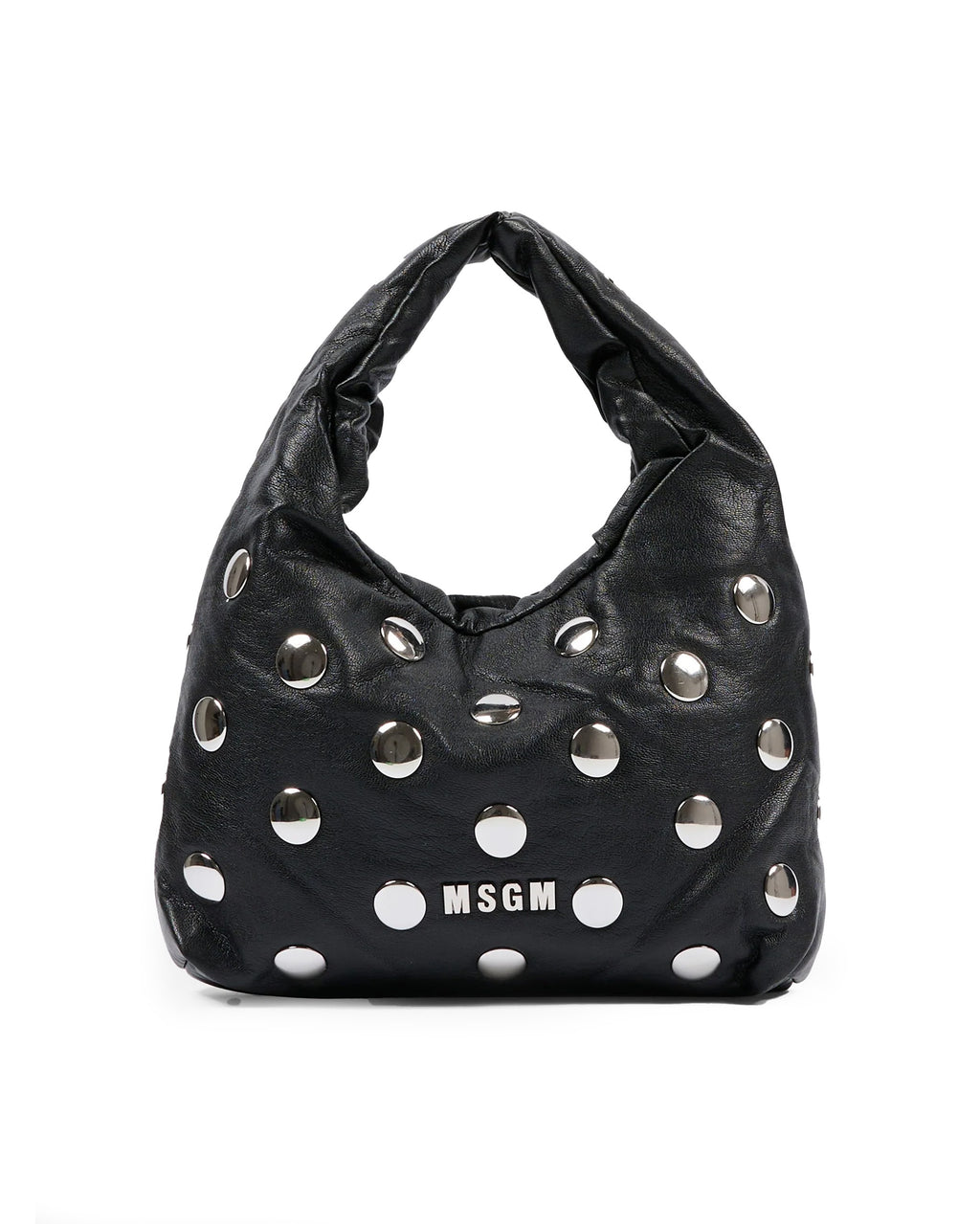 Msgm Kids Borsa a Spalla Nera con Applicazioni Metalliche e Logo per Bambine