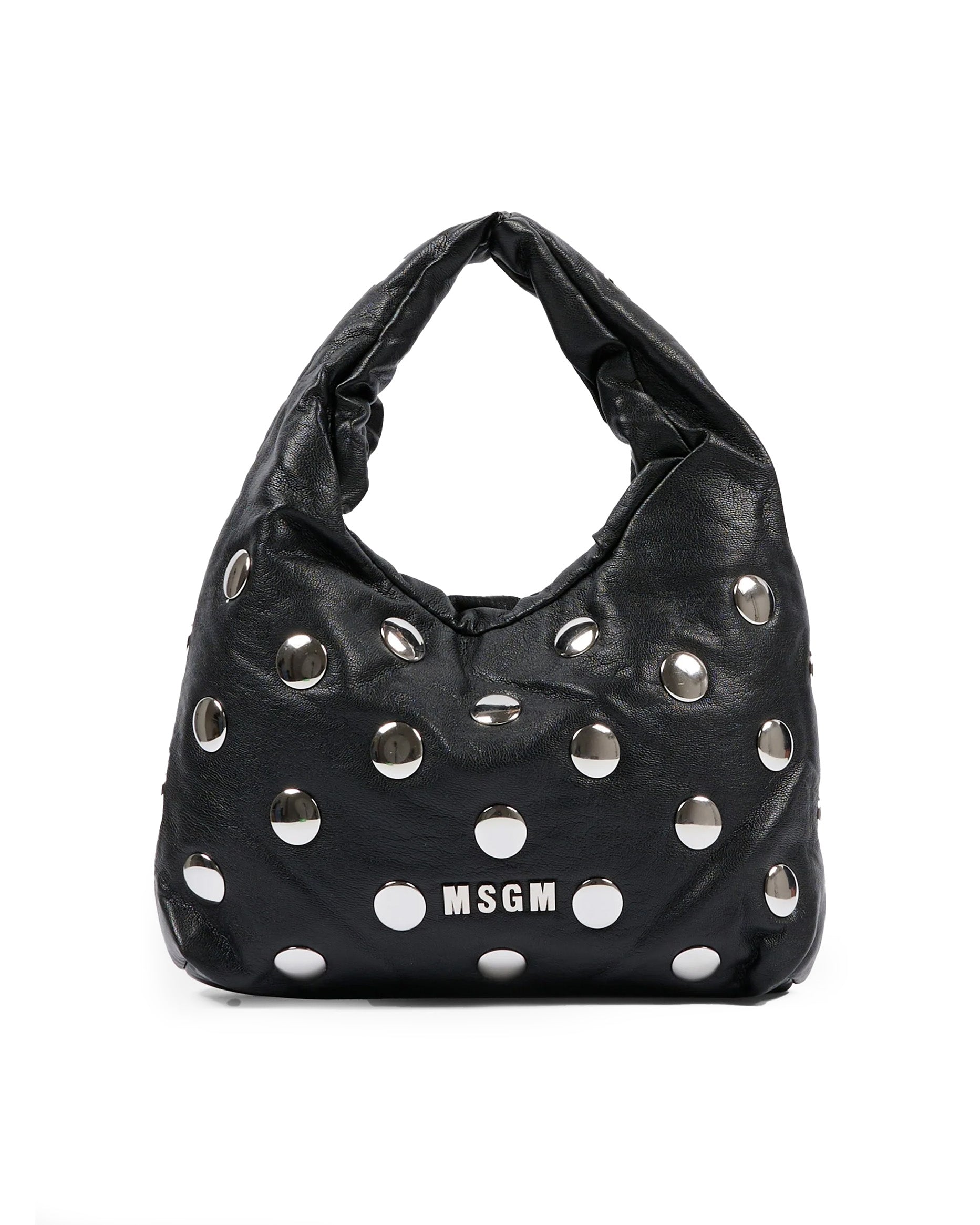 Msgm Kids Borsa a Spalla Nera con Applicazioni Metalliche e Logo per Bambine